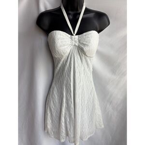 7 Day WKND White Lace Mini Dress Size S Halter Neck A Line Girly Classy Cute